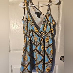 Kardashian Kollection Blue and Gold Chain Dress